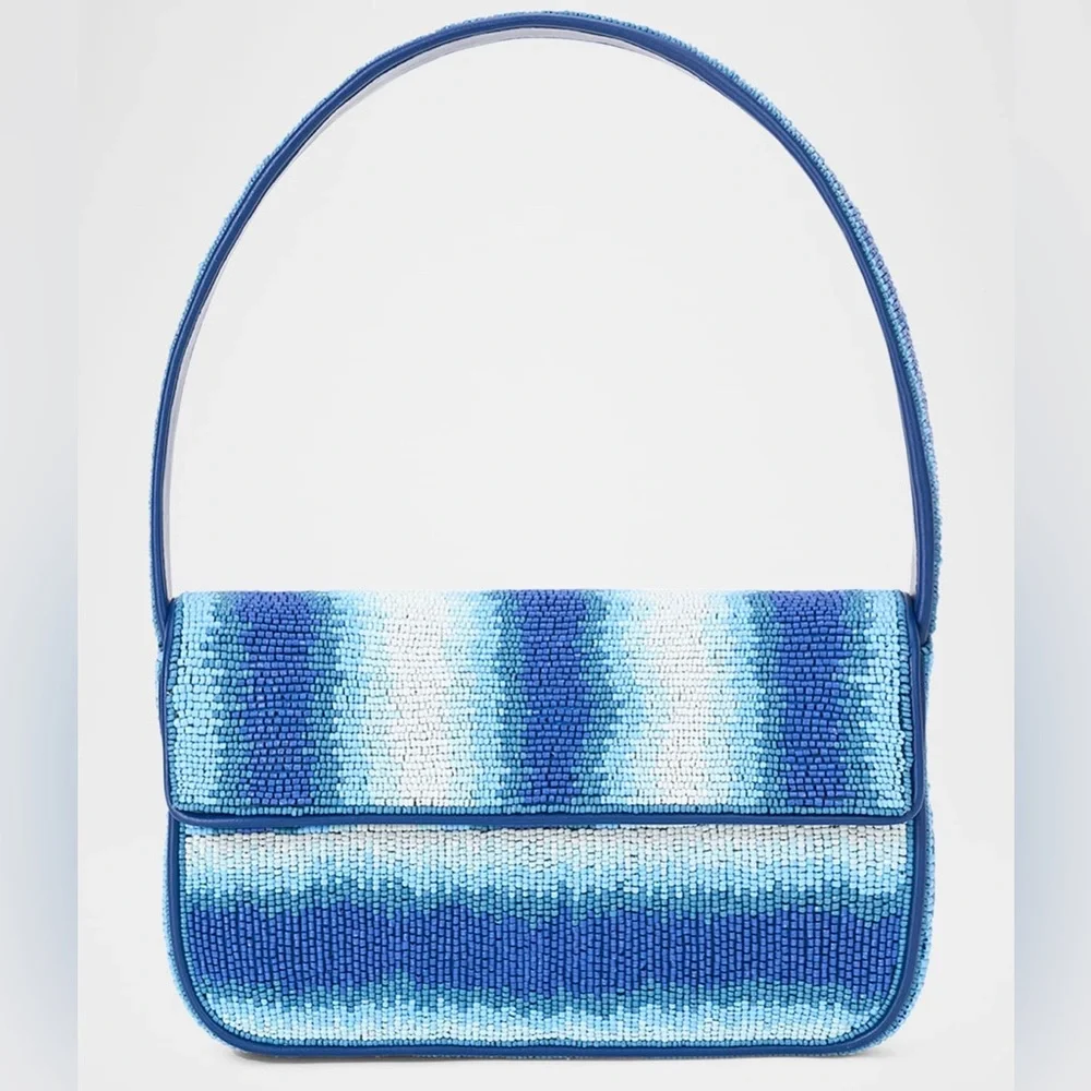 Price Firm - STAUD Tommy Ombré Striped Beaded Shoulder Bag in Ride the Wave - Picture 11 of 11